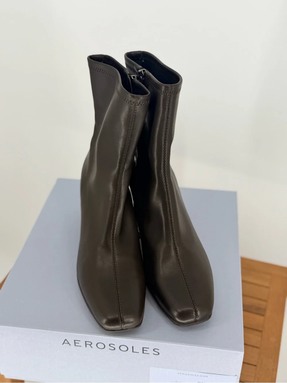 Aerosoles Women's Brown Square-Toe Ankle Boots MILEY STRETCH SIZE 8W